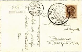 1940 Beszterce, Bistritz, Bistrita; utca, templom, Czitorn üzlete / street, church, shops. photo + &...