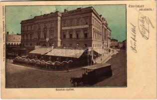 1901 Arad, színház épület, lóvasút, Szabadságharci emléktárgyak országos múzeuma. Lengyel L. kiadása / theatre, horse-drawn tram, museum