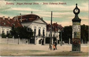 1937 Pozsony, Pressburg, Bratislava; Frigyes főherceg palota, hirdetőoszlop / palace, advertising column