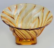 Szecessziós borostyánüveg kínáló, öntött üveg, hibátlan, d: 24 cm, m:14 cm