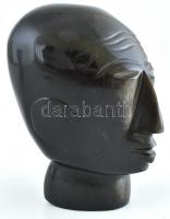 Obszidián faragott fej levélnehezék, jelzés nélkül, jó állapotban, m: 10 cm