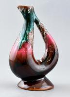 Vallauris csurgatott mázas kerámia kiöntő/váza, jelzett, kis kopásnyomokkal, m: 22 cm