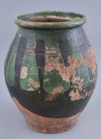 19. sz. második fele, Csákvári csíkos kerámia szilke, mázlepattanásokkal, m: 18,5 cm