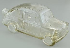 Retró autó (Fiat Zastava) formájú üveg palack, formába öntött, kis kopásnyomokkal, 25,5x10,5x11 cm