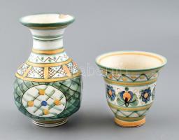 2 db Iparművészeti Vállalatos Gorka habános kerámia váza. Jelzett, kopásnyomokkal, lepattanásokkal, restaurált m: 11 és 18 cm