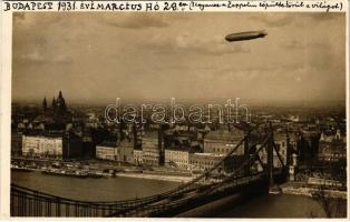 1931 Budapest, Erzsébet híd, világot körülrepülő Zeppelin léghajó. photo