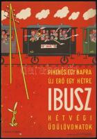 Toncz Tibor (1905-1979): Pihenés egy napra, új erő egy hétre - hétvégi üdülővonatok, MÁV, villamosplakát, 23,5×16,5 cm