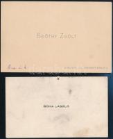 cca 1900-1929 Beöthy Zsolt (1848-1922) irodalomtörténész és Bóka László (1910-1964) József Attila-díjas író, költő, irodalomtörténész névjegykártyája, rajta autográf feljegyzéssel