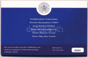 2021. 5Ft Cu-Ni-Zn "75 éves a Forint" első napi veret (6xklf) sorszámozott emléklapon (ala...