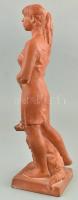 Gyurcsek Ferenc (1942- ): Nő kutyával. Terrakotta, jelzett, hibátlan, m: 32 cm
