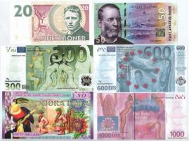 ~2000-2017. 13db-os vegyes szolidan erotikus fantázia- és próba bankjegy tétel klf országokból + Ola...