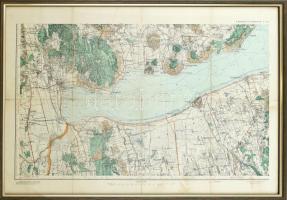 cca 1910 Balaton nyugati medencéjének térképe hajtás nyomokkal övegezett keretben 57x40 cm