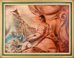 Korga György (1935-2002): Tengerparti kaland. Olaj, farost. Jelzett. Keretezett. 60x80 cm