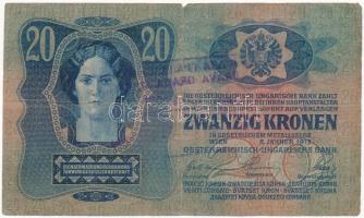 1913. 20K szabadkai felülbélyegzéssel T:III,III- kis szakadás
Adamo K18Be