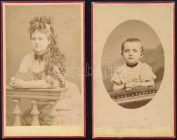 cca 1870 Műtermi portrék, 2 db keményhátú fotó Berky Dezső szatmári műterméből, 10,5×6,5 cm