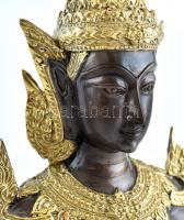Ayutthaya thaiföldi Buddha patinázott, aranyozott bronz szobor, m: 33cm