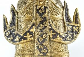 Ayutthaya thaiföldi Buddha patinázott, aranyozott bronz szobor, m: 33cm