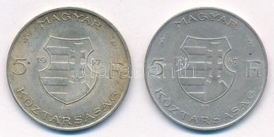 1947. 5Ft Ag "Kossuth" (2x) T:2-,3 patina
Adamo F8.1