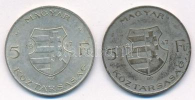 1947. 5Ft Ag "Kossuth" (2x) T:2-,3 patina
Adamo F8.1
