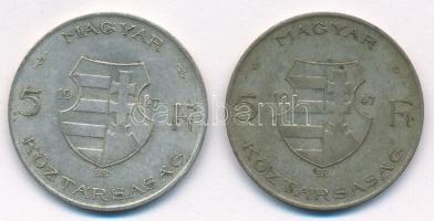 1947. 5Ft Ag "Kossuth" (2x) T:2-,3 patina
Adamo F8.1