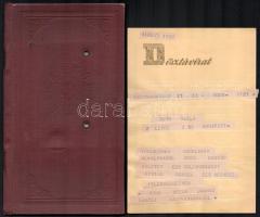 Bot (Buchwald) Béla (1910-2002) színész, rendező leckekönyve a M. Kir. Színművészeti Akadémiából + 9...