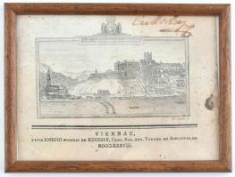 1788 Buda, a várpalota és a város látképe a Dunával, rézmetszet, korabeli könyvillusztráció. Vienna, Typis Iosephi nobilis de Kurzbek. A lap széle kissé sérült, foltos, tetején tollal írt feljegyzéssel, üvegezett keretben, 17x12 cm