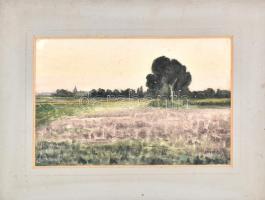 Lénárd Imre (1889-1918): Szürkület. Akvarell, papír, sérült paszpartuban, jelzett, 19x39 cm