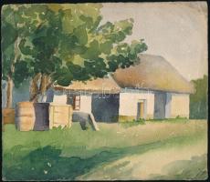 Jelzés nélkül: Falusi ház. Akvarell, papír, sérült , jelzett, 18x20 cm