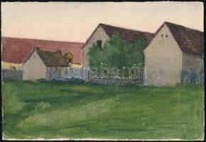 Jelzés nélkül: Falusi házak. Akvarell, papír, sérült , jelzett, 15x22 cm