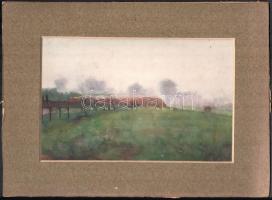 Lénárd Imre (1889-1918): Őszi köd. Akvarell, papír, sérült paszpartuban, jelzett, 18x28 cm