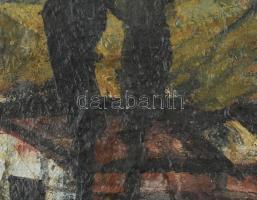 Konfár Gyula (1933-2008): Házak. Olaj, vászon, jelzés nélkül, SÉRÜLT. Kissé kopott fa keretben. 60x8...