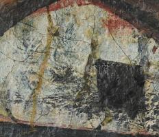 Konfár Gyula (1933-2008): Házak. Olaj, vászon, jelzés nélkül, SÉRÜLT. Kissé kopott fa keretben. 60x8...