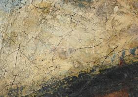 Konfár Gyula (1933-2008): Házak. Olaj, vászon, jelzés nélkül, SÉRÜLT. Kissé kopott fa keretben. 60x8...