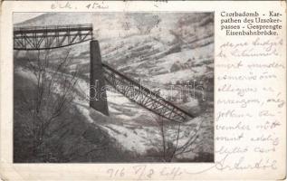 1916 Csorbadomb, Czorbadomb, Cserbin, Shcherbyn; Felrobbantott vasúti viadukt, híd az Uzsoki-szorosban / blown up railway bridge (viaduct) (EK)