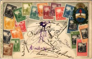 1905 Argentin bélyegek, dombornyomott litho lap címerrel / Republica Argentina / Argentina stamps, coat of amrs. Embossed litho. Carte philatélique Ottmar Zieher No. 22. (EB)