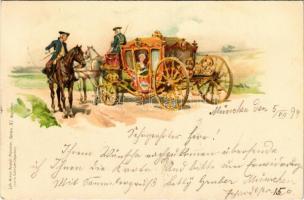 1899 (Vorläufer) Barokk hintó / Baroque chariot. Gebrüder Obpacher Serie XI. No. 16271. litho