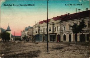 1914 Gyergyószentmiklós, Gheorgheni; Kossuth tér, Borsos Árpád, Cziffra József üzlete / square, shops (Rb)