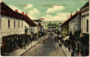 1911 Kolozsvár, Cluj; Wesselényi Miklós utca, Kovács József, Pap Ernő üzlete, Pannonia szálloda / street, shops, hotel (Rb)