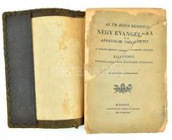 Az Úr Jézus Krisztus négy evangéliuma és az apostolok cselekedetei. A Vulgata szerint, figyelemmel az eredeti szövegre Káldi György fordítása nyomán rövid jegyzetekkel átdolgozva. Bp., Szent István Társulat. Kiadói papírkötés, viseltes állapotban, bőr tokkal.