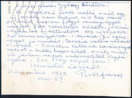 1972 Pirk János (1903-1989) festő, grafikus autográf aláírása és sorai Kádár György (1912-2002) fest...