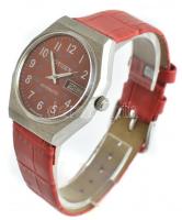 Citizen automata férfi karóra, piros bőrszíjjal, működő, jó állapotban d: 34 mm