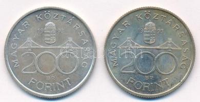 1993. 200Ft Ag "MNB" (2x) T:2 patina Adamo F13
