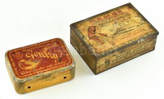Gentry és Dames fém dohányos doboz, 2 db, kopásnyomokkal, 10×7×3,5 és 9×12×4,5 cm