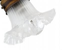 Harsonázó kis puttós ón asztali lámpa, vezetékezve, jó állapotban, m: 28 cm