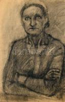 Jelzés nélkül: Nőói portré. Szén, papír kartonra kasírozva. Sérülésekkel. 62x41 cm