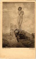 1919 Edelweiss / Erotic nude lady art postcard, skeleton. Kilo-Verlag Wien 485. s: Paul Grabwinkler (EK)