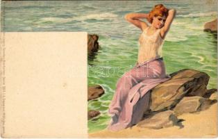 Gently erotic nude lady art postcard. Grimme & Hempel Künstler-Postkarten-Serie 503. (6 Dessins) No. 35. litho (fl)