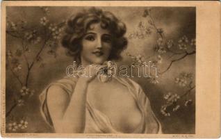 Gently erotic nude lady art postcard. Photogravure Déposé Series No. 6001. s: C. Woollett (EK)