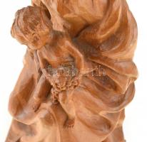 Anya gyermekével, faragott fa szobor, kis kopásnyomokkal, m: 30 cm