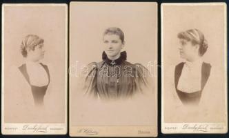 cca 1880-1900 Fiatalasszonyok, 5 db keményhátú fotó különböző műtermekből (Dunky Fivérek, Kossak J.,...